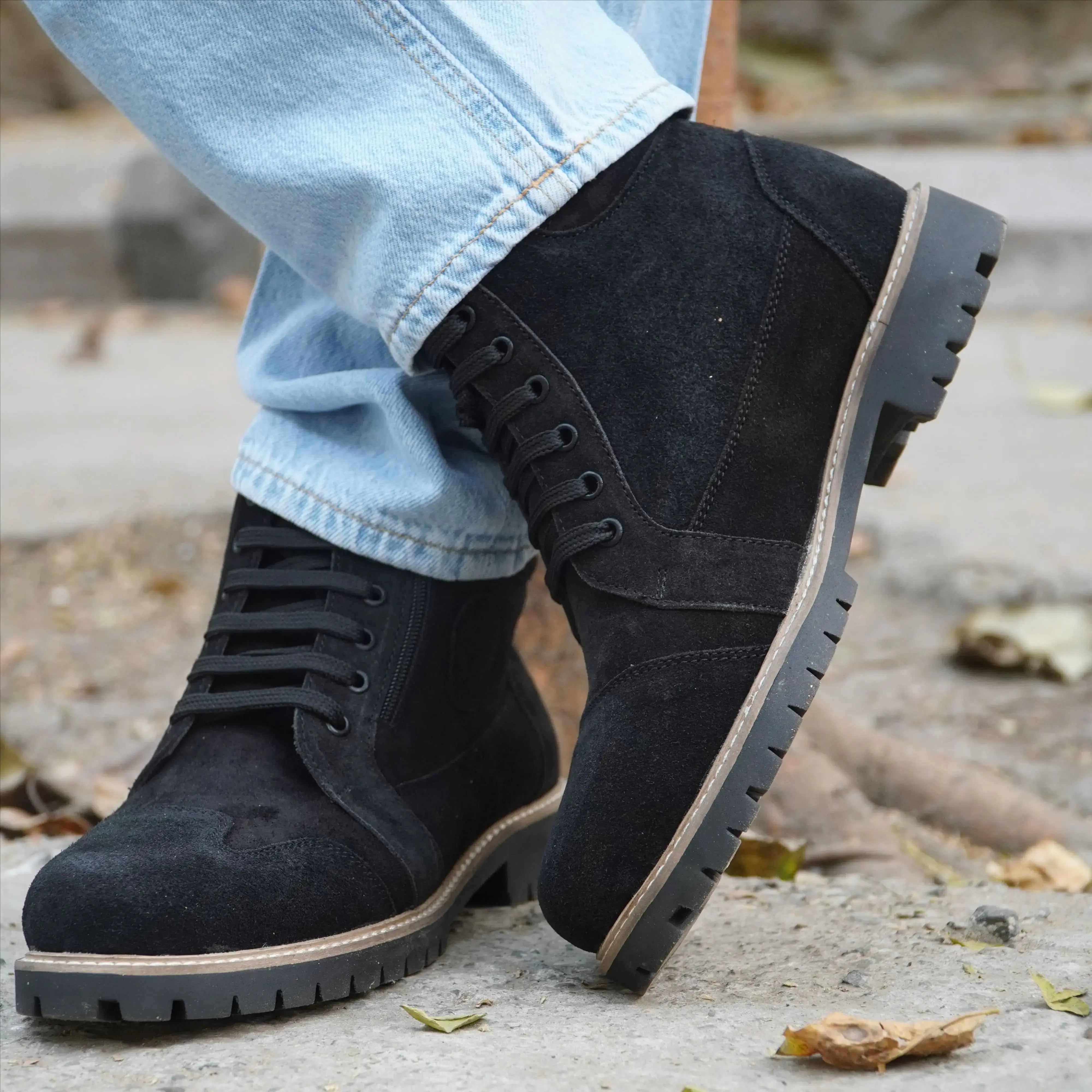 Black High Ankle Suede Leather