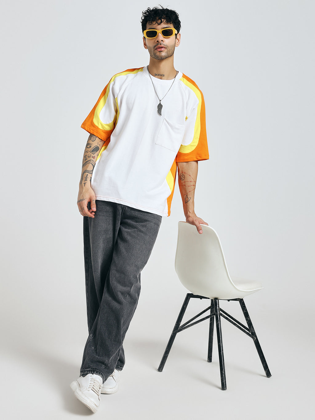 Colour-Blocked Orange T-Shirt
