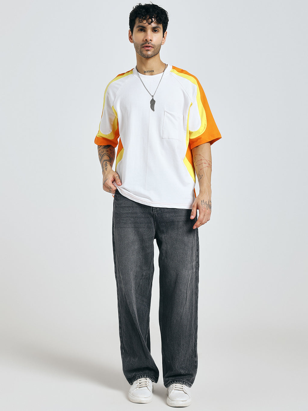 Colour-Blocked Orange T-Shirt