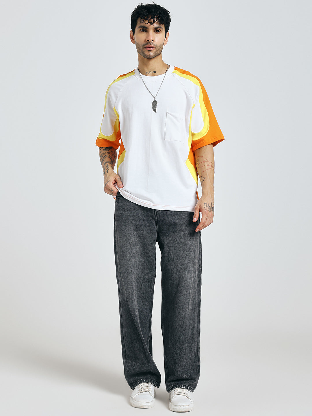 Colour-Blocked Orange T-Shirt