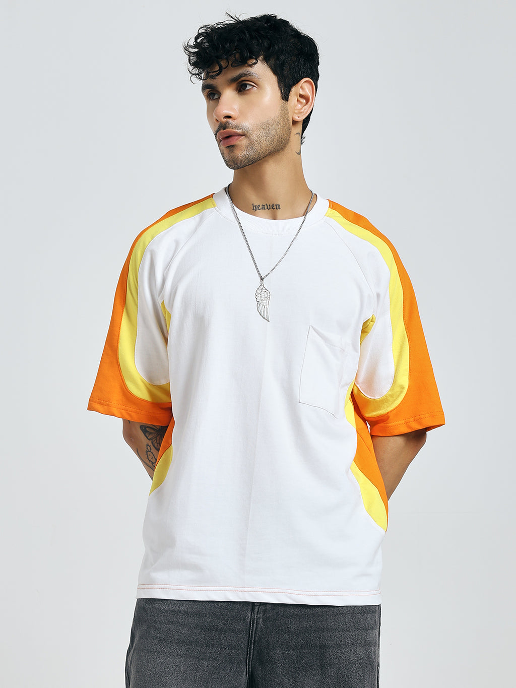 Colour-Blocked Orange T-Shirt