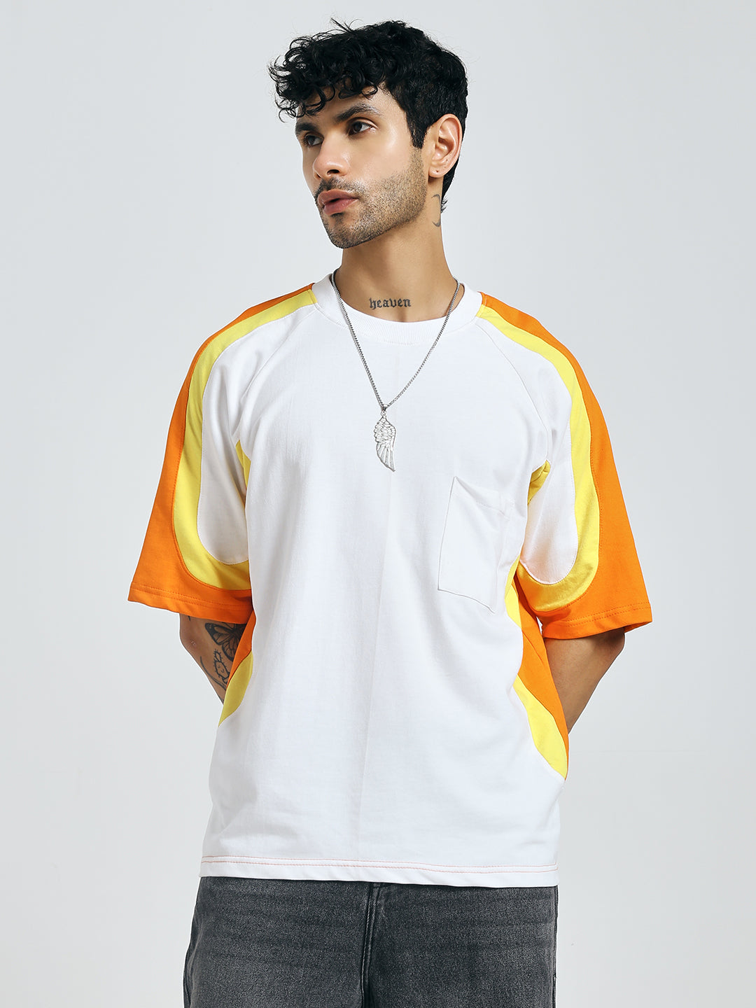 Colour-Blocked Orange T-Shirt