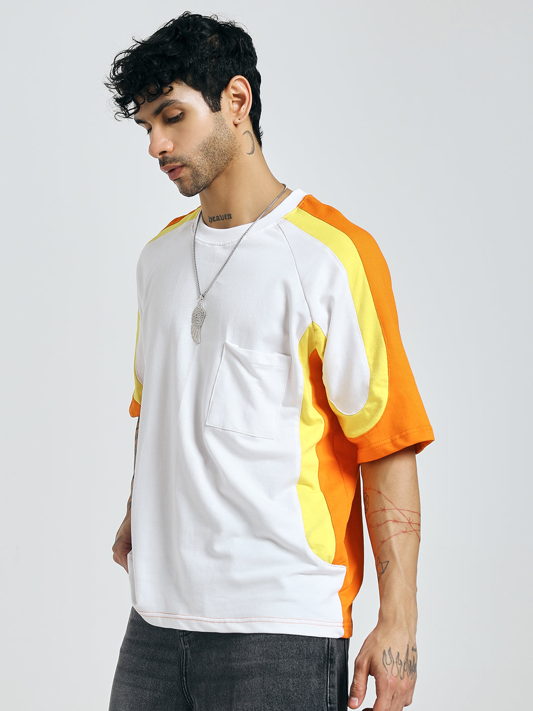 Colour-Blocked Orange T-Shirt