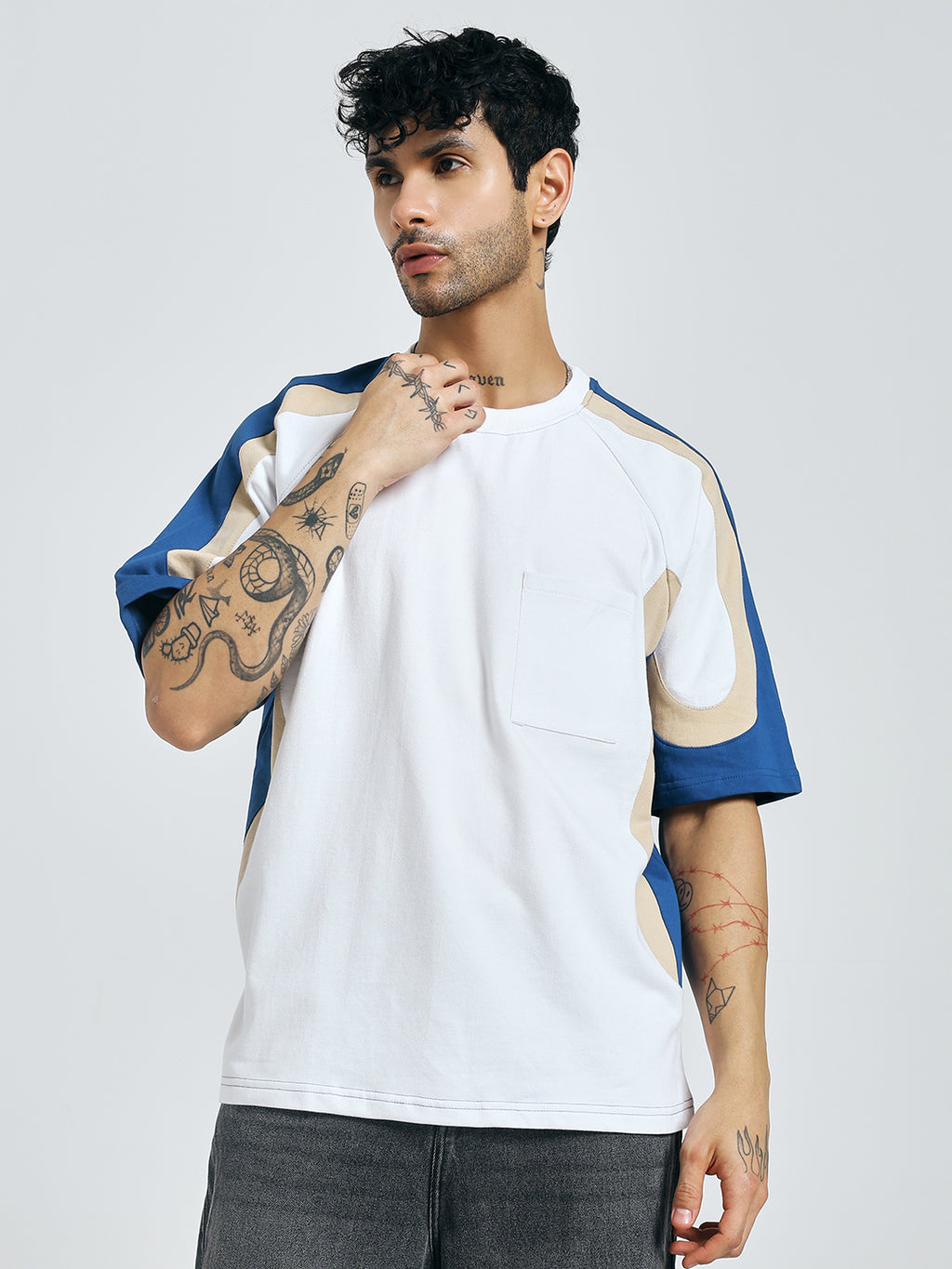 Colour-blocked Blue T-Shirt