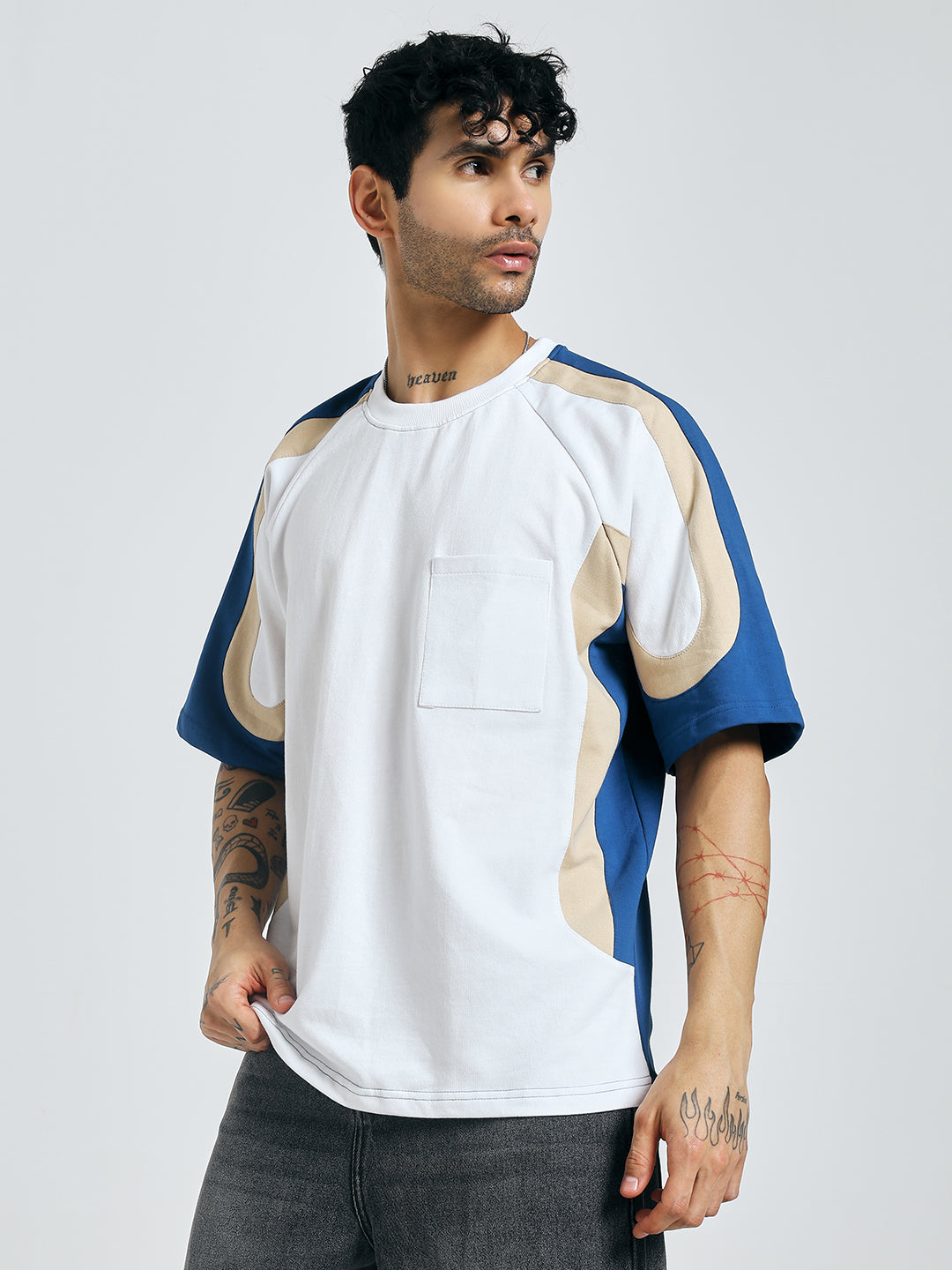 Colour-blocked Blue T-Shirt
