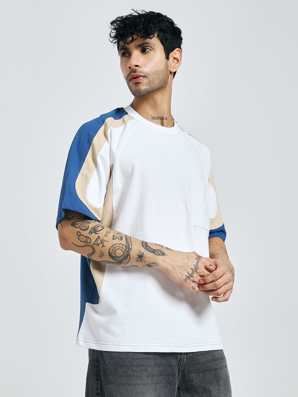 Colour-blocked Blue T-Shirt