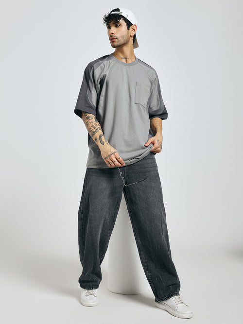 Colour-Blocked Grey T-Shirt