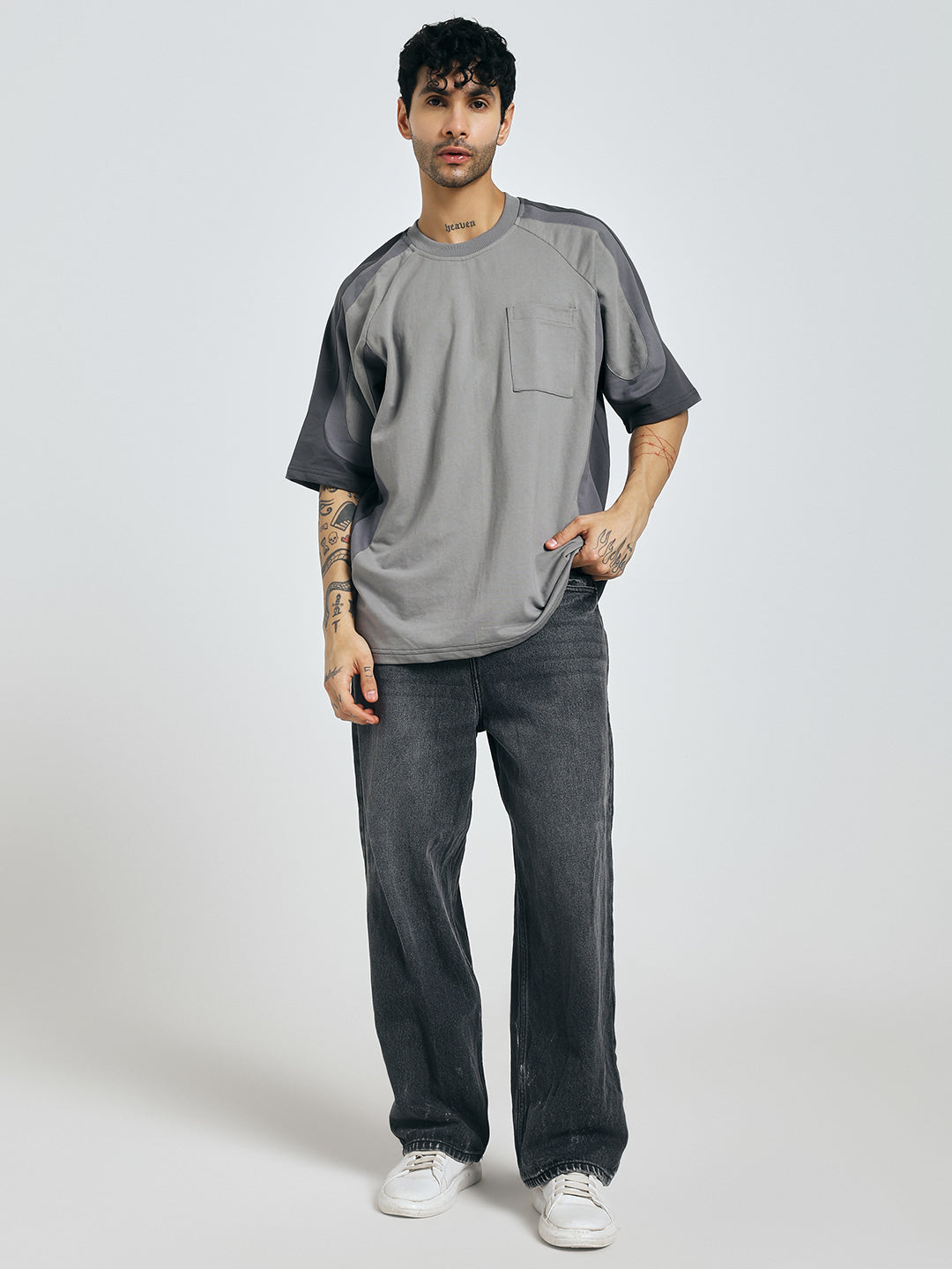 Colour-Blocked Grey T-Shirt