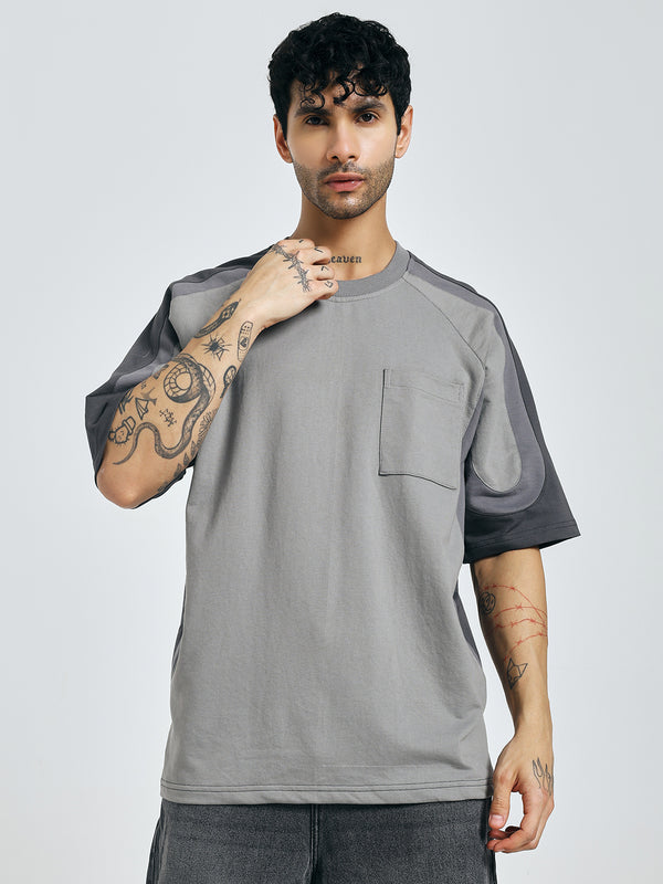 Colour-Blocked Grey T-Shirt