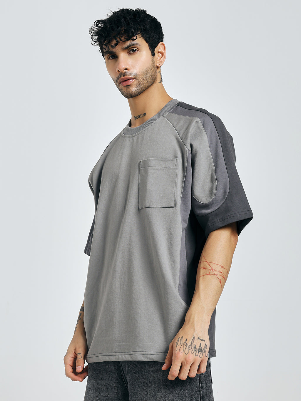 Colour-Blocked Grey T-Shirt