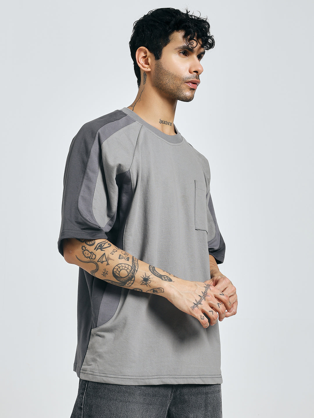 Colour-Blocked Grey T-Shirt