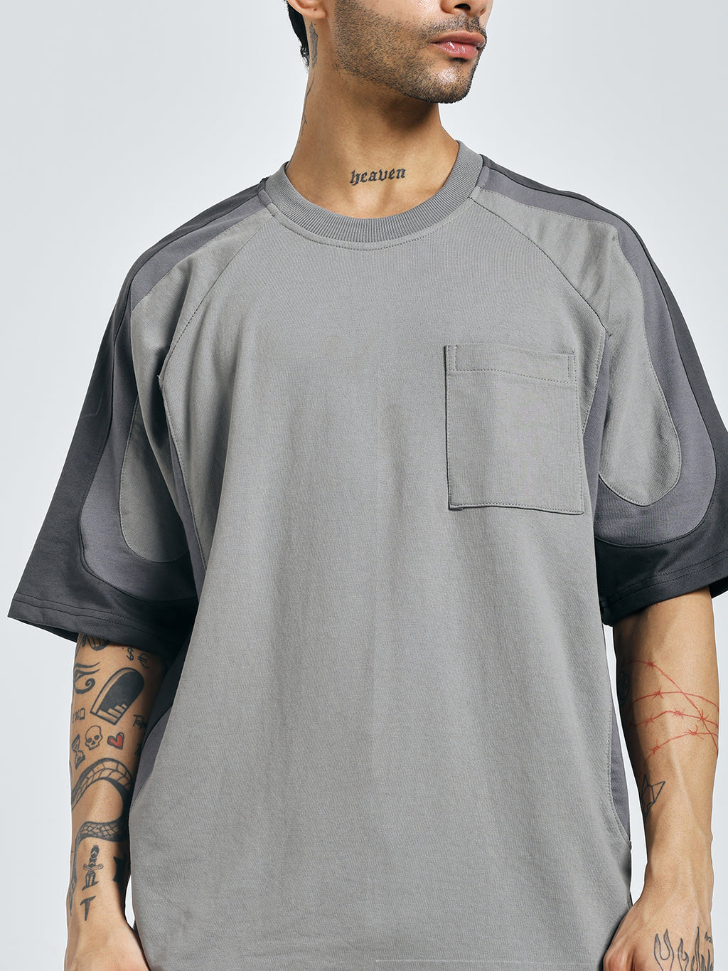 Colour-Blocked Grey T-Shirt