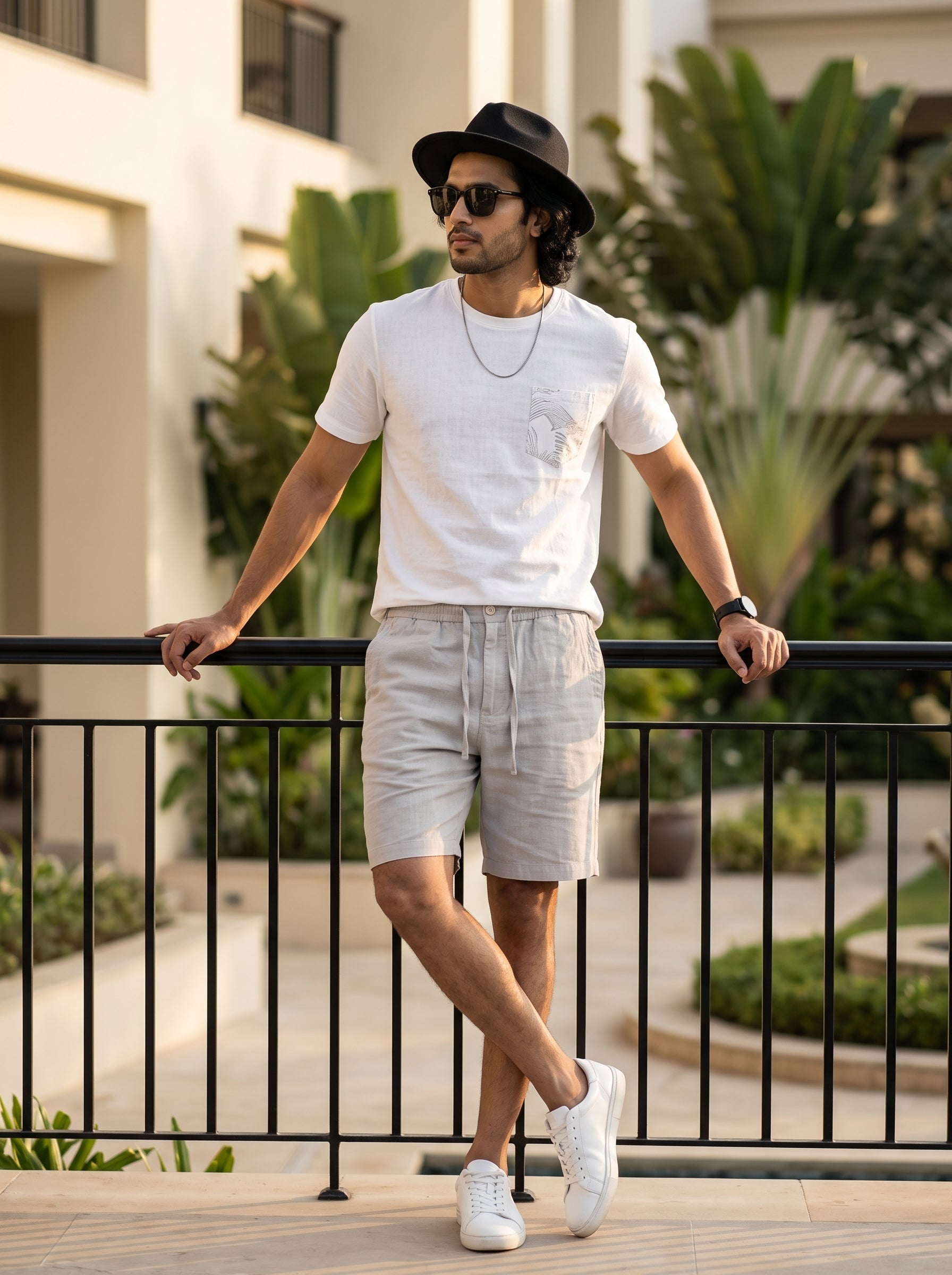 LIGHT GREY LINEN SHORTS