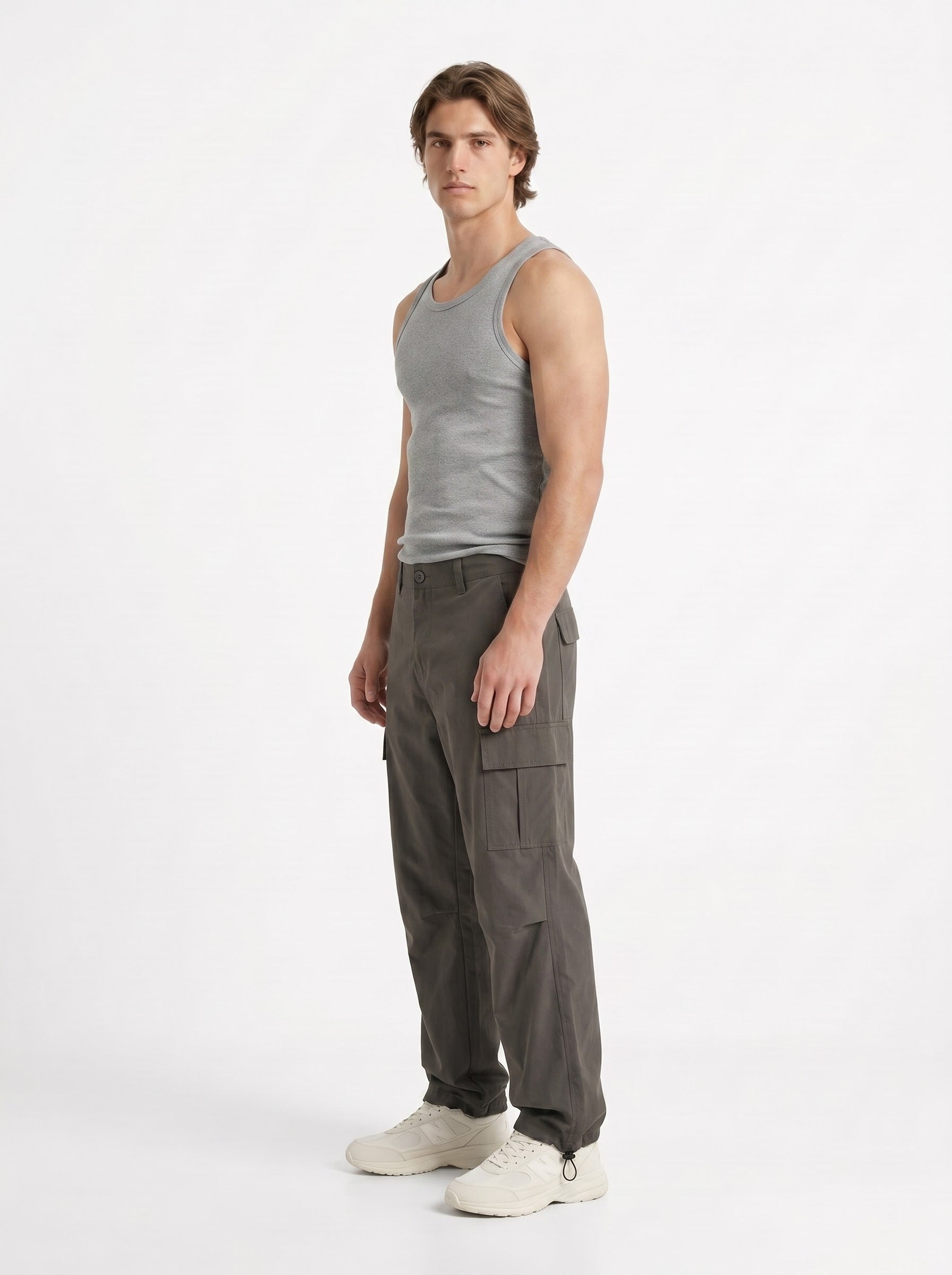OLIVE GREY PARACHUTE CARGO PANTS