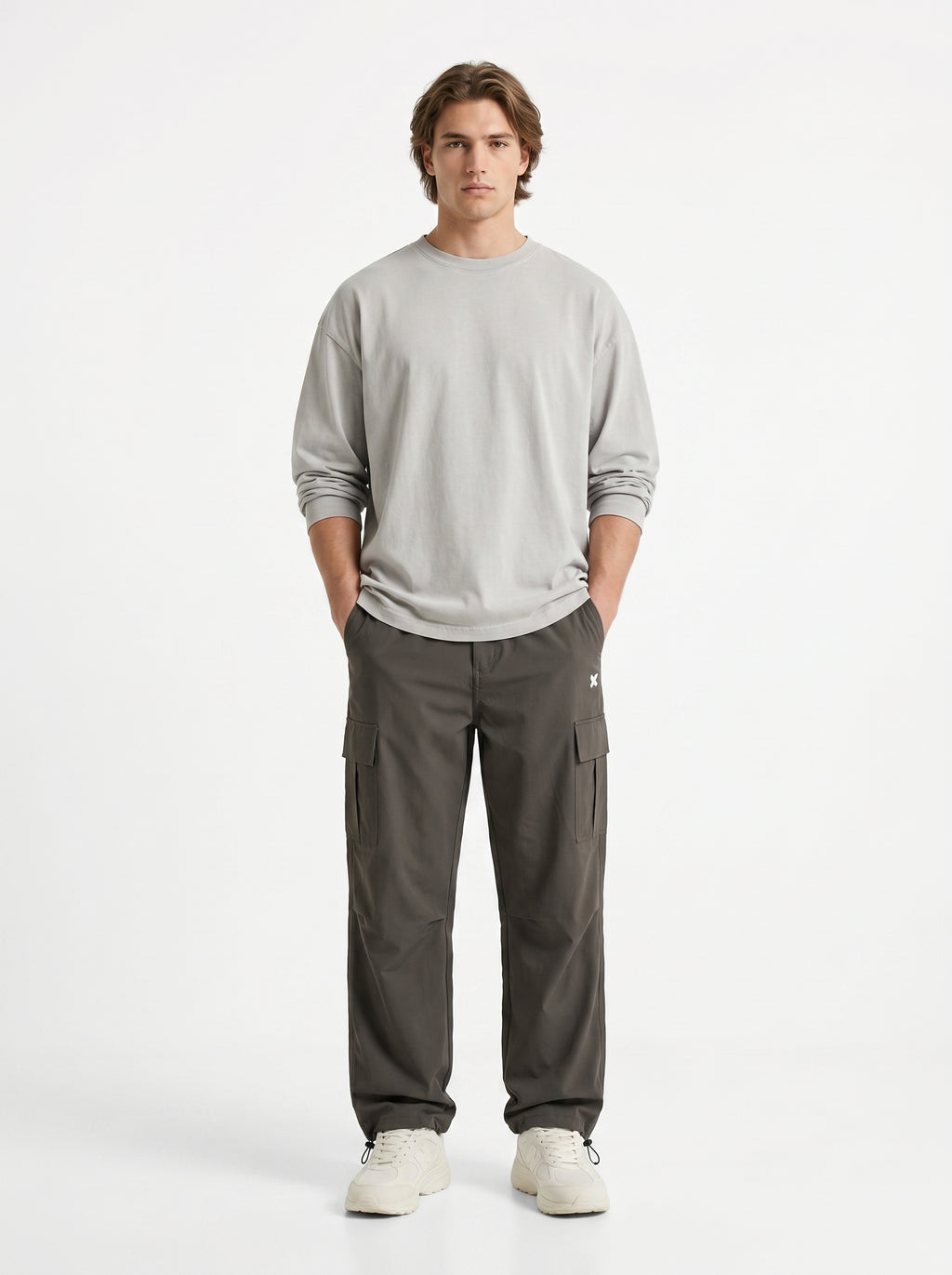 OLIVE GREY PARACHUTE CARGO PANTS