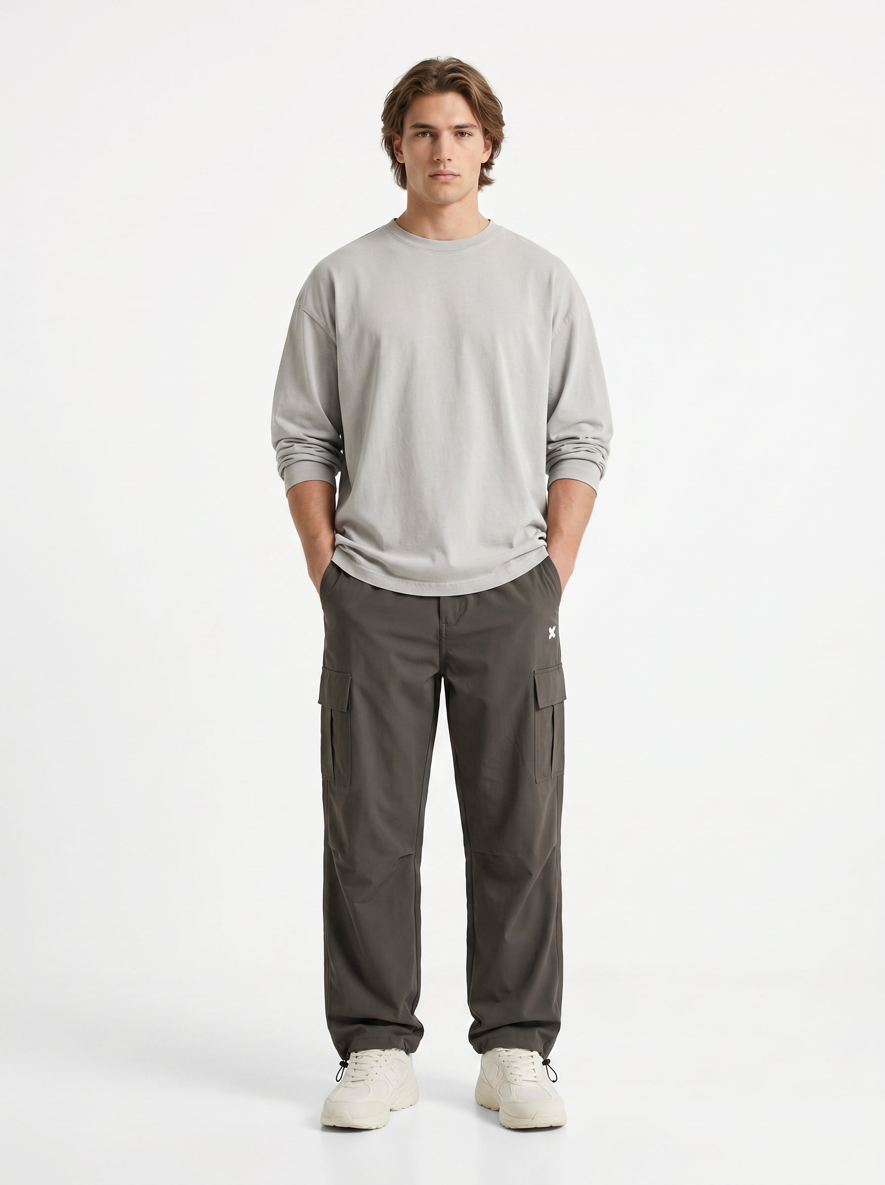 OLIVE GREY PARACHUTE CARGO PANTS