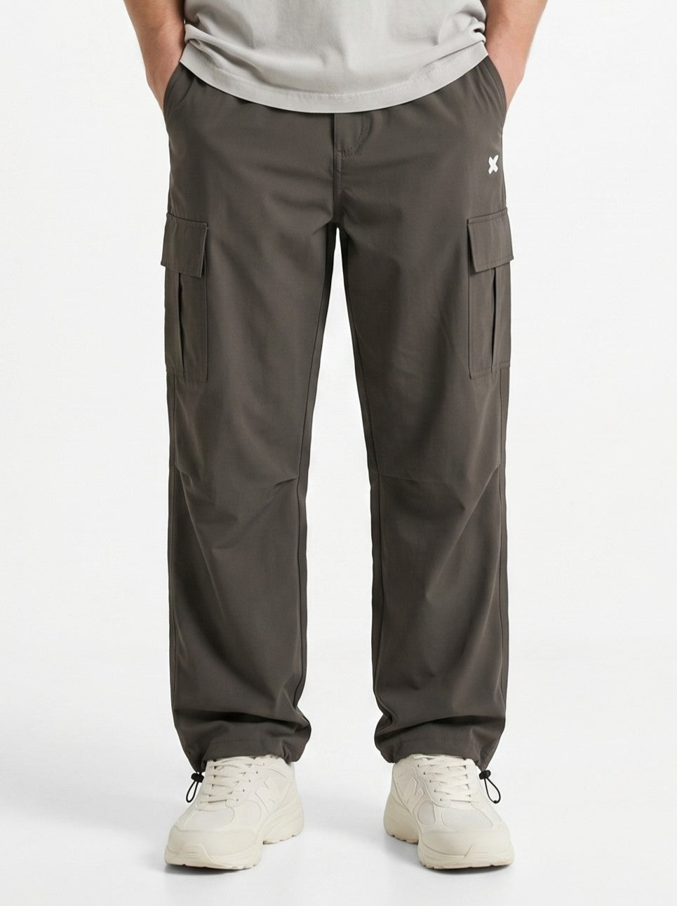 OLIVE GREY PARACHUTE CARGO PANTS