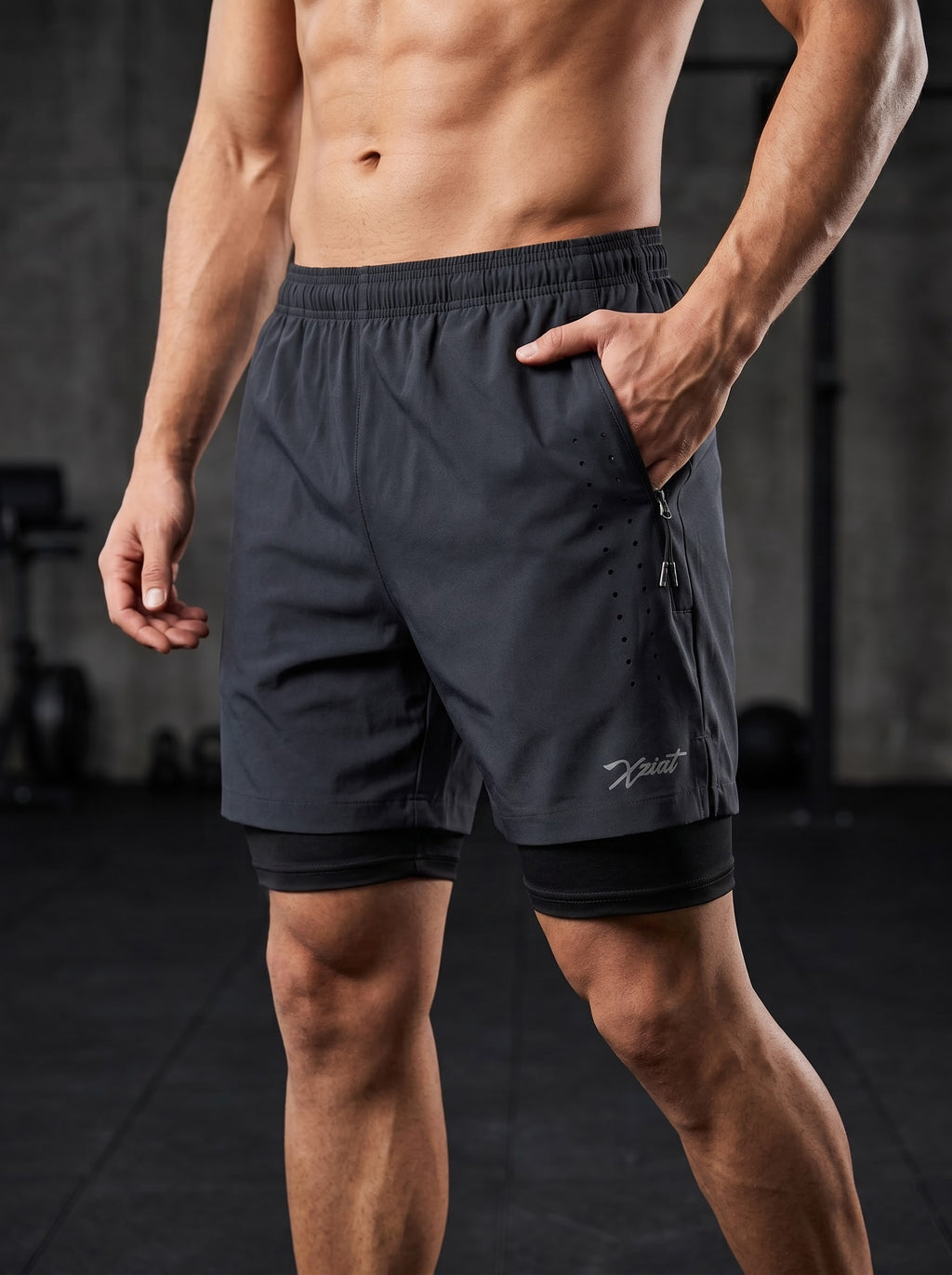 XZIZT gym shorts in navy, product shot #Color_Navy