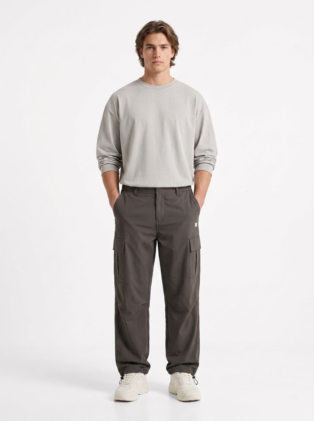 OLIVE GREY PARACHUTE CARGO PANTS
