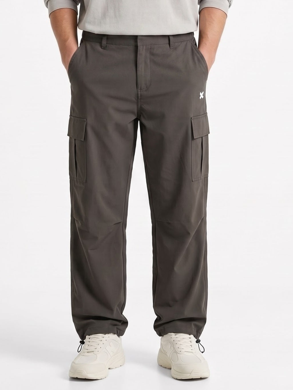 OLIVE GREY PARACHUTE CARGO PANTS