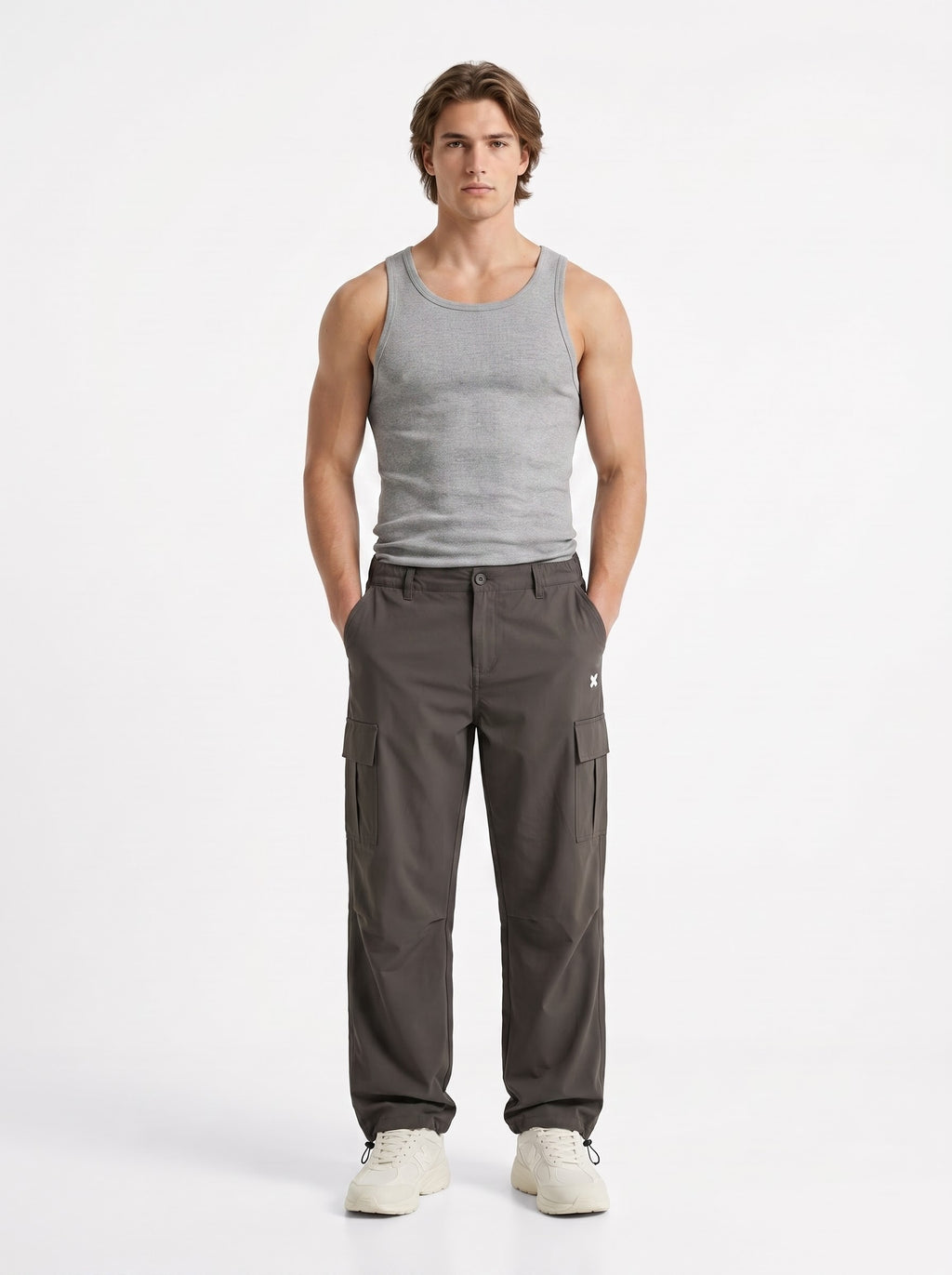 OLIVE GREY PARACHUTE CARGO PANTS