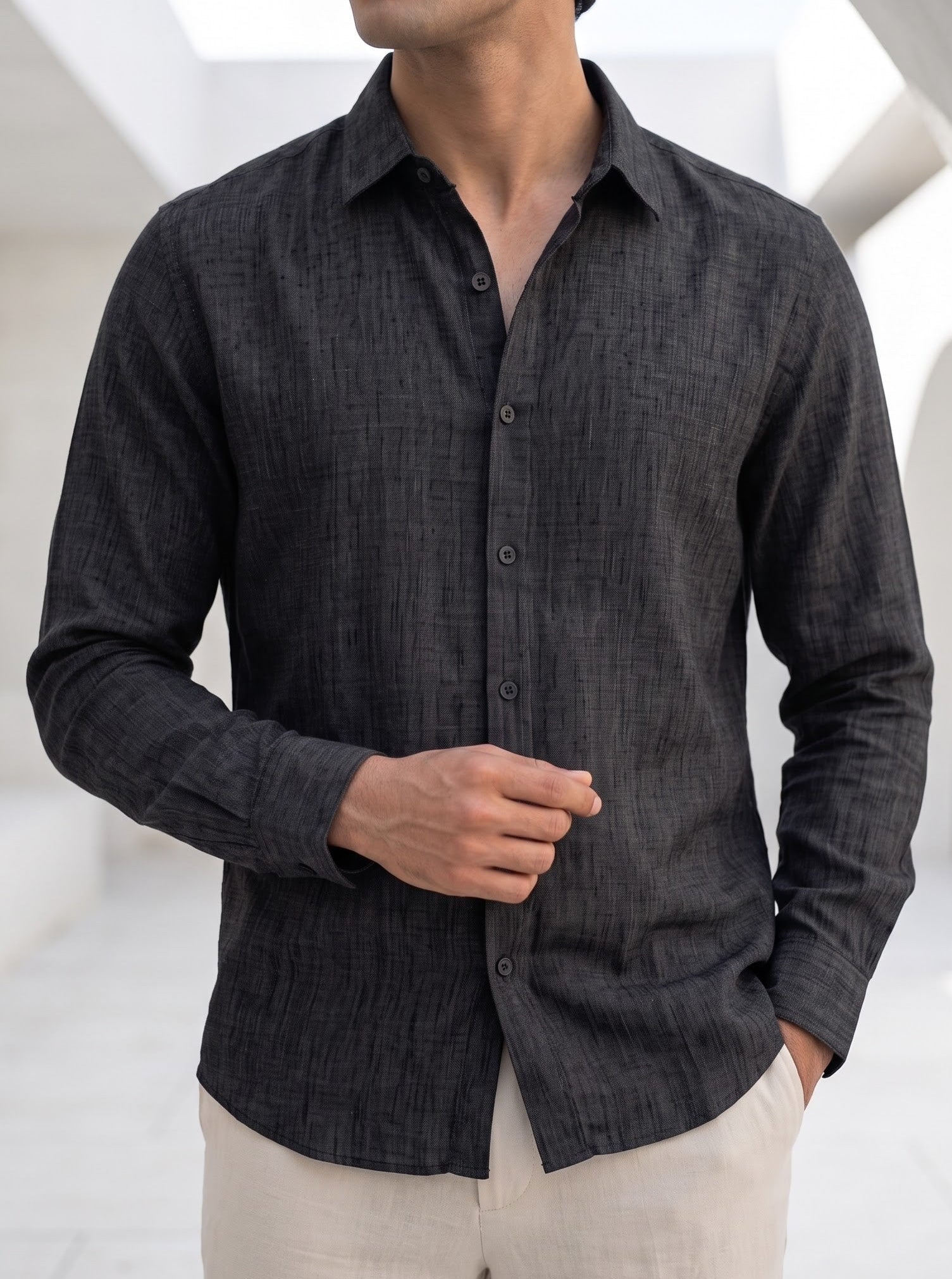 BLACK LINEN SHIRT