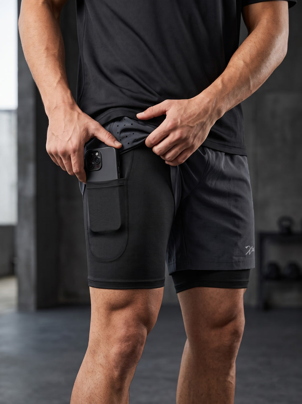 XZIZT gym shorts in navy, back zip pocket detail #Color_Navy