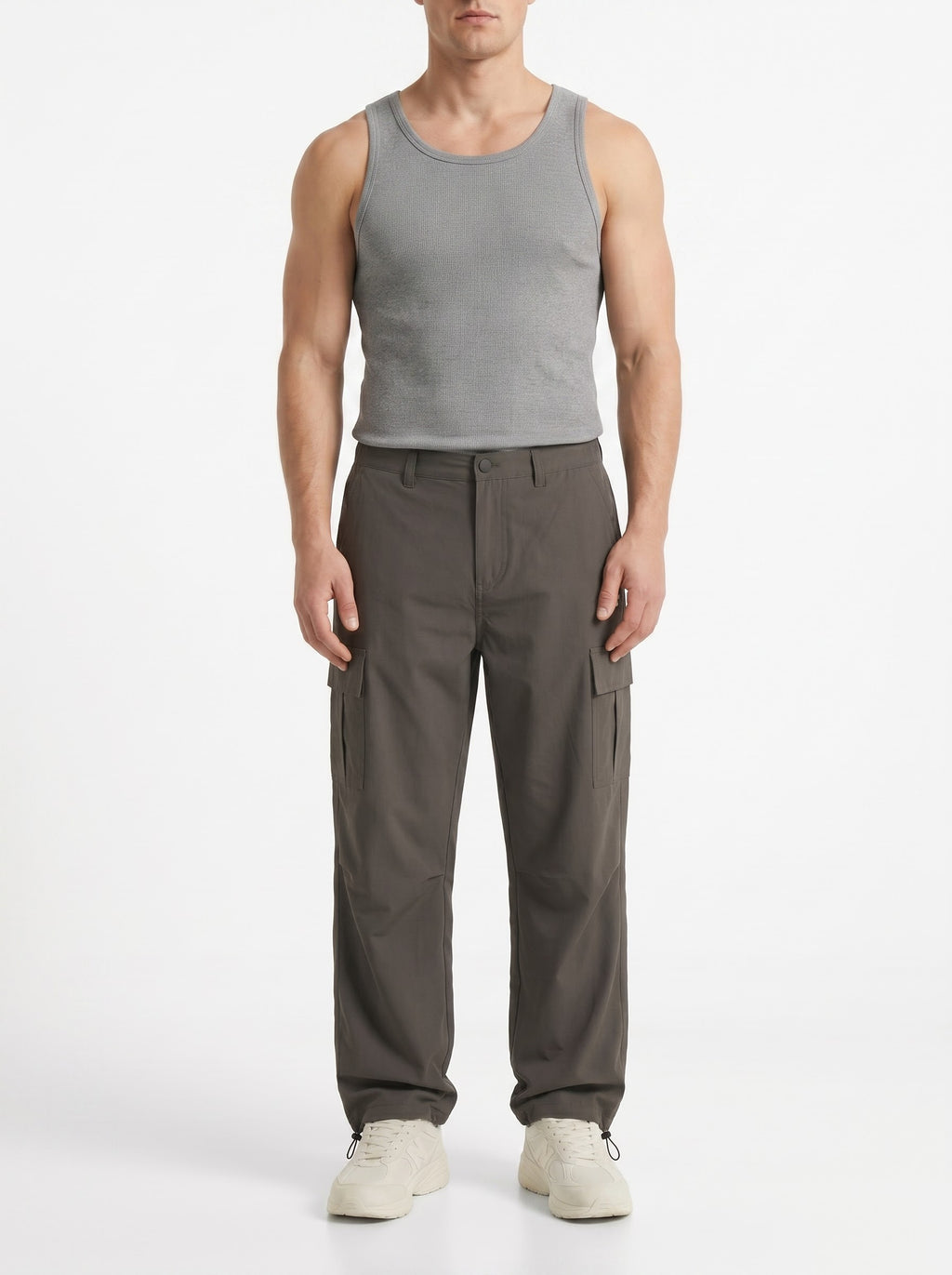 OLIVE GREY PARACHUTE CARGO PANTS