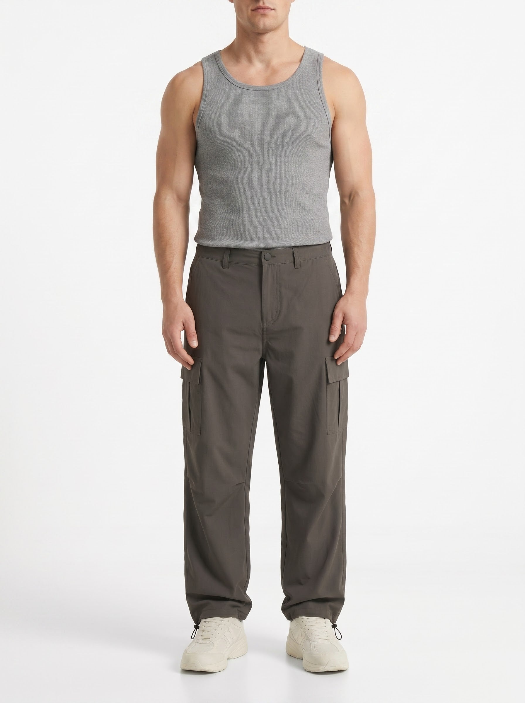 OLIVE GREY PARACHUTE CARGO PANTS