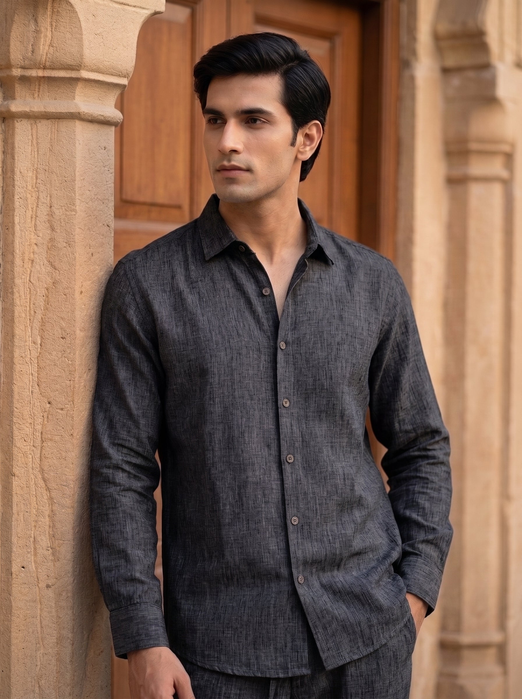 BLACK LINEN SHIRT