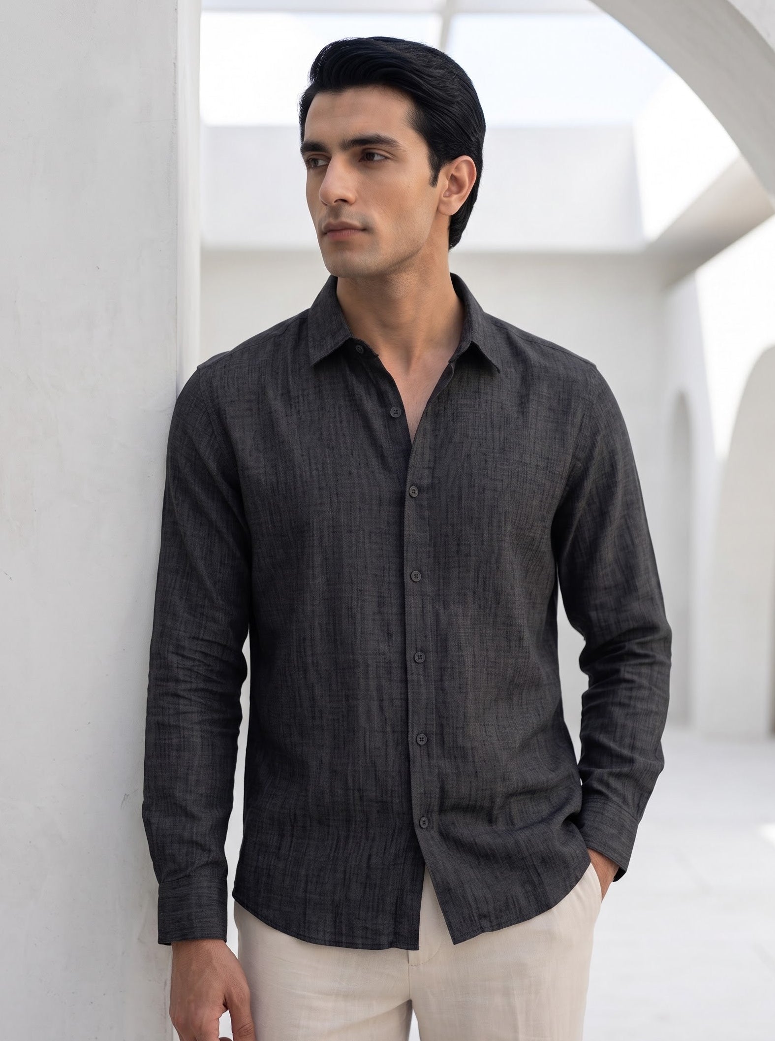BLACK LINEN SHIRT