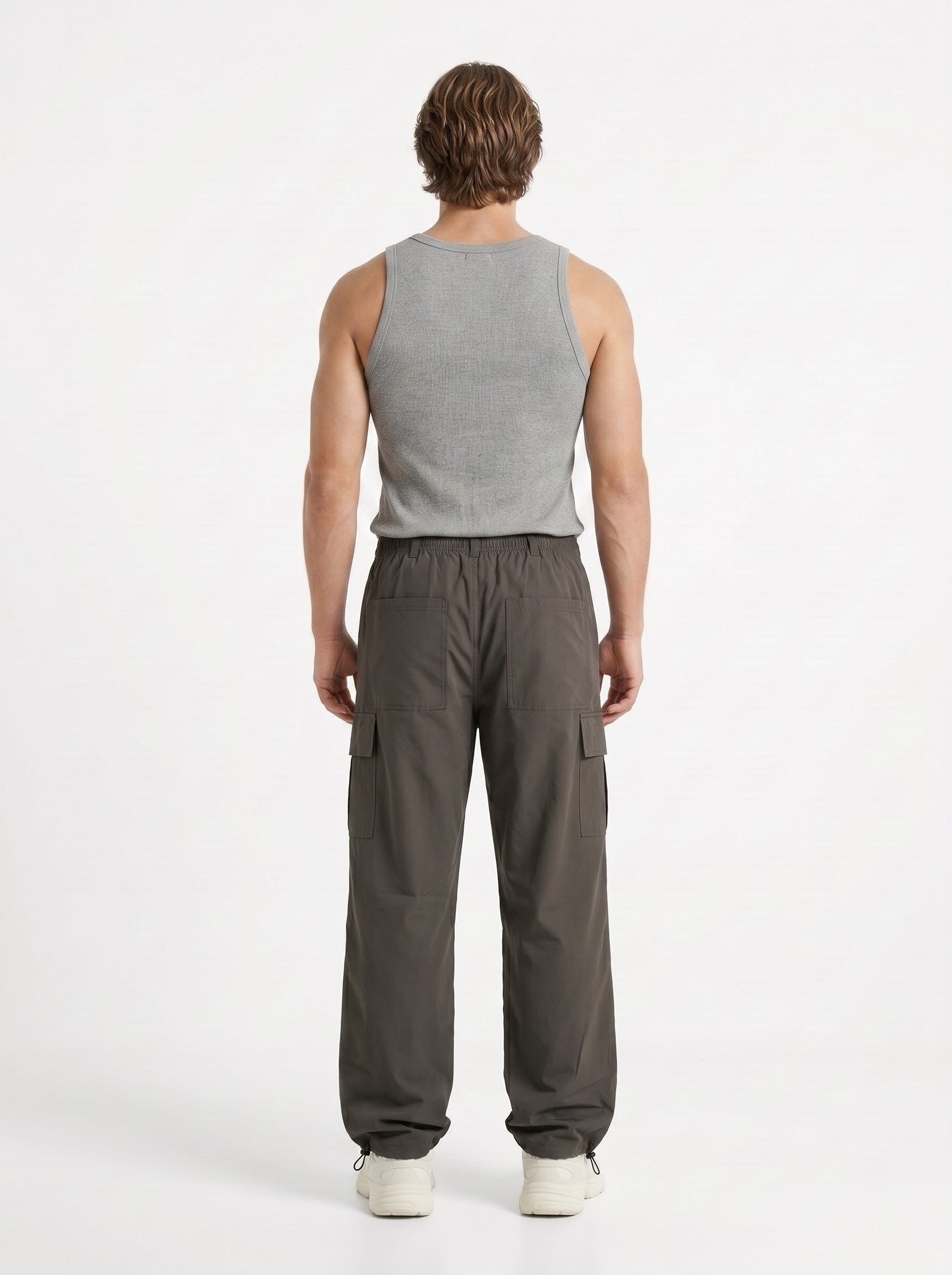 OLIVE GREY PARACHUTE CARGO PANTS