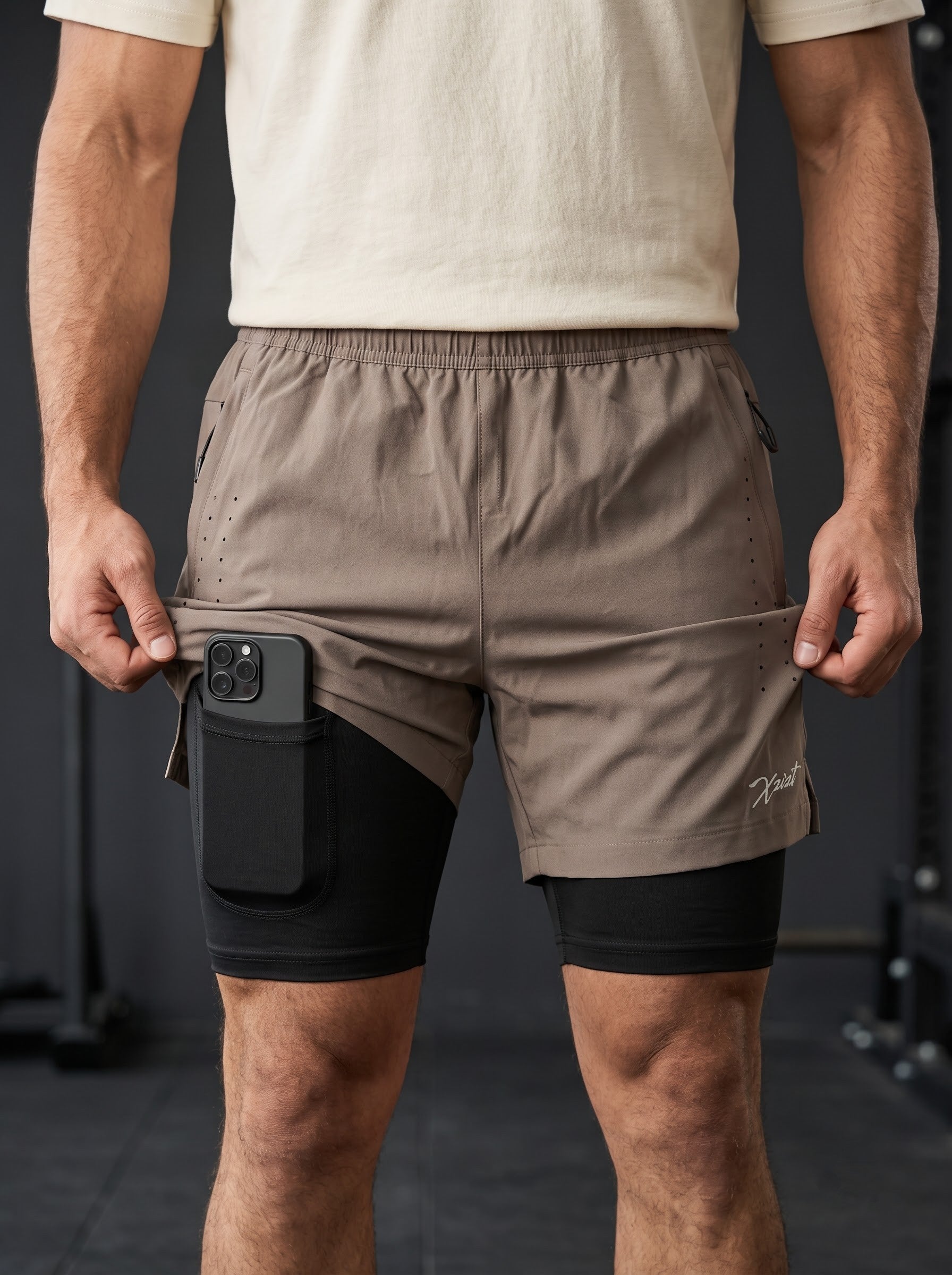 XZIZT gym shorts in beige, product shot #Color_Beige
