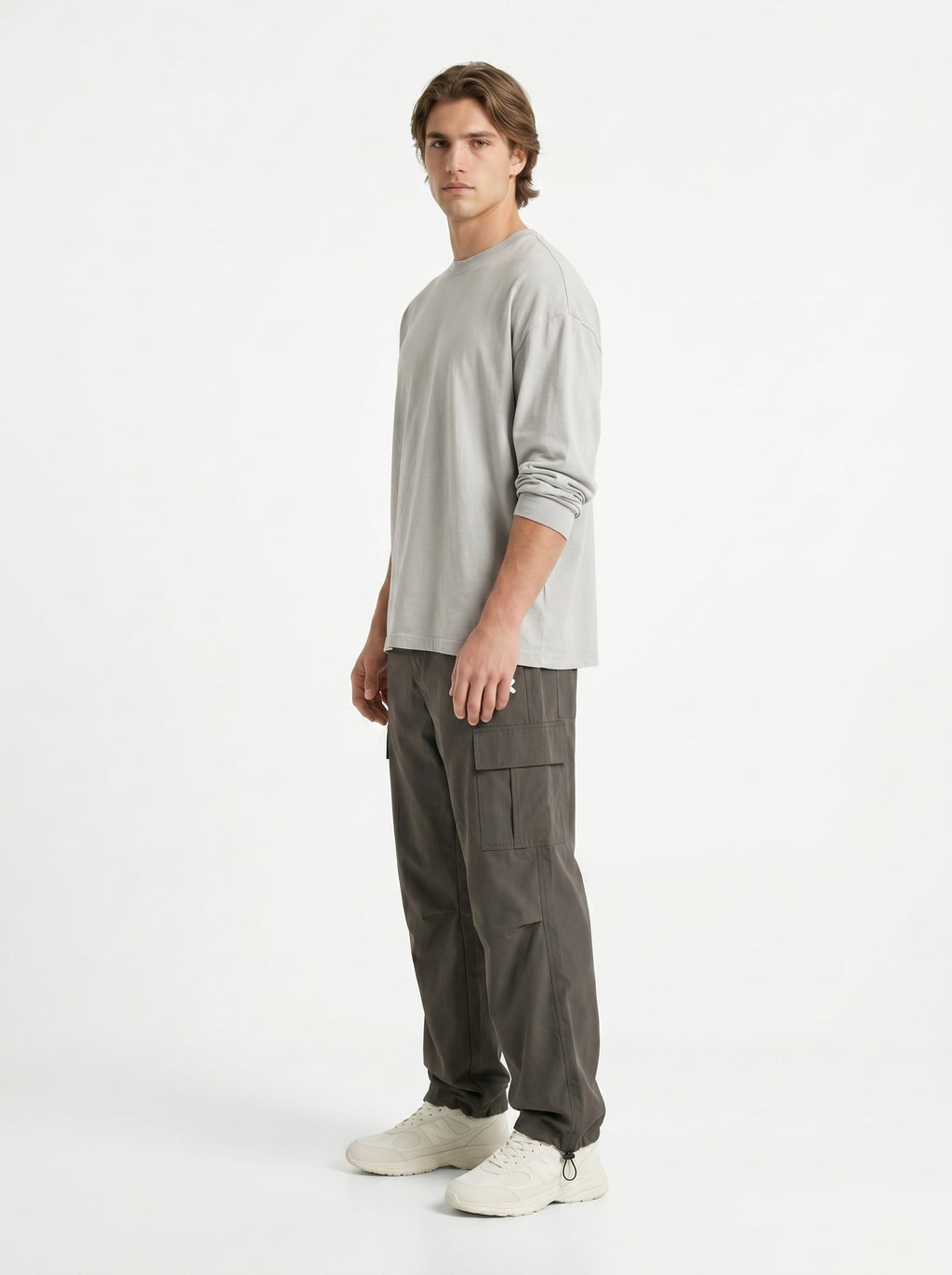 OLIVE GREY PARACHUTE CARGO PANTS