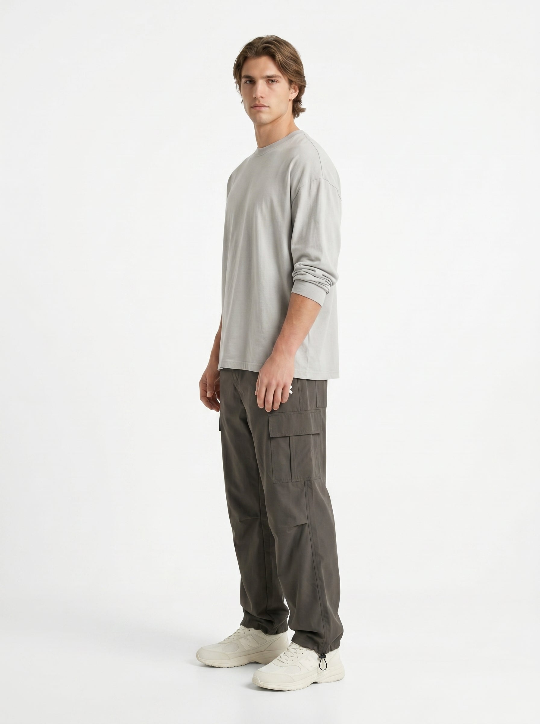 OLIVE GREY PARACHUTE CARGO PANTS