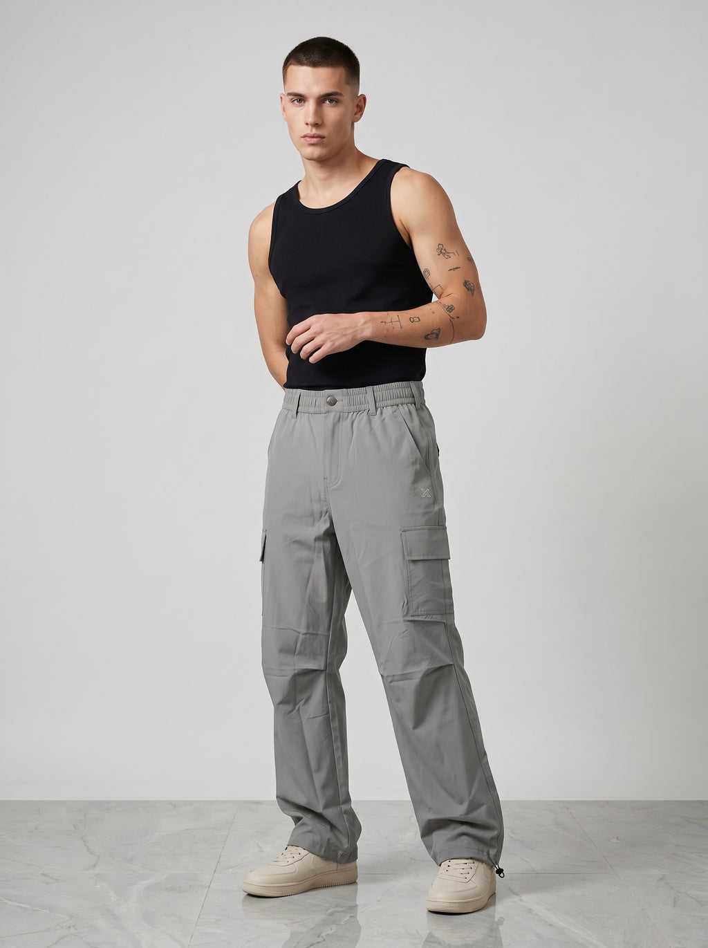 GREY PARACHUTE CARGO PANTS