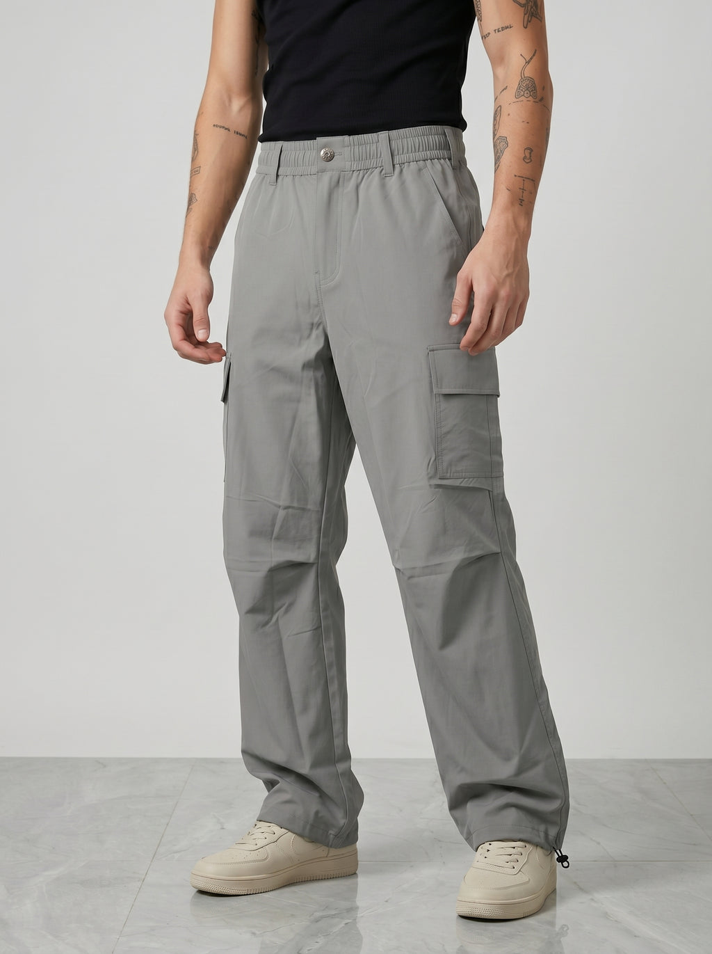 GREY PARACHUTE CARGO PANTS