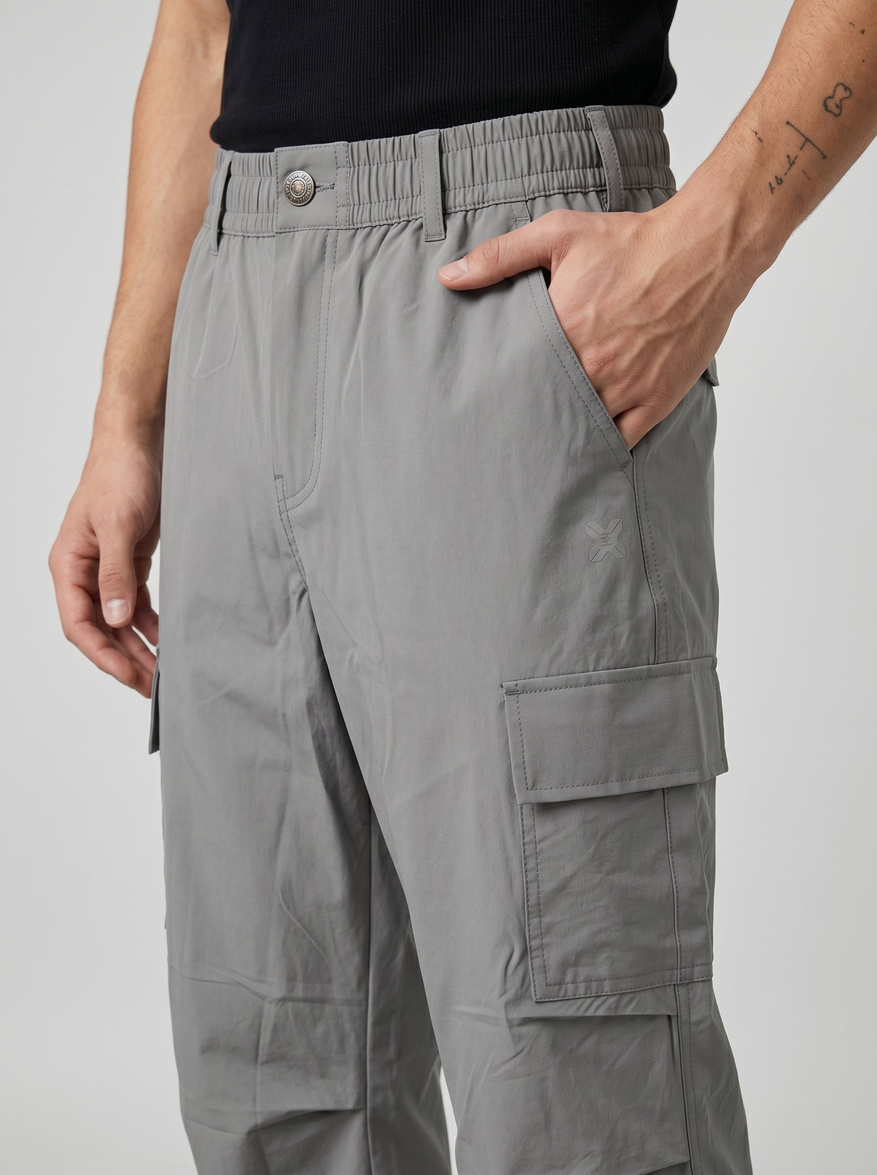 GREY PARACHUTE CARGO PANTS