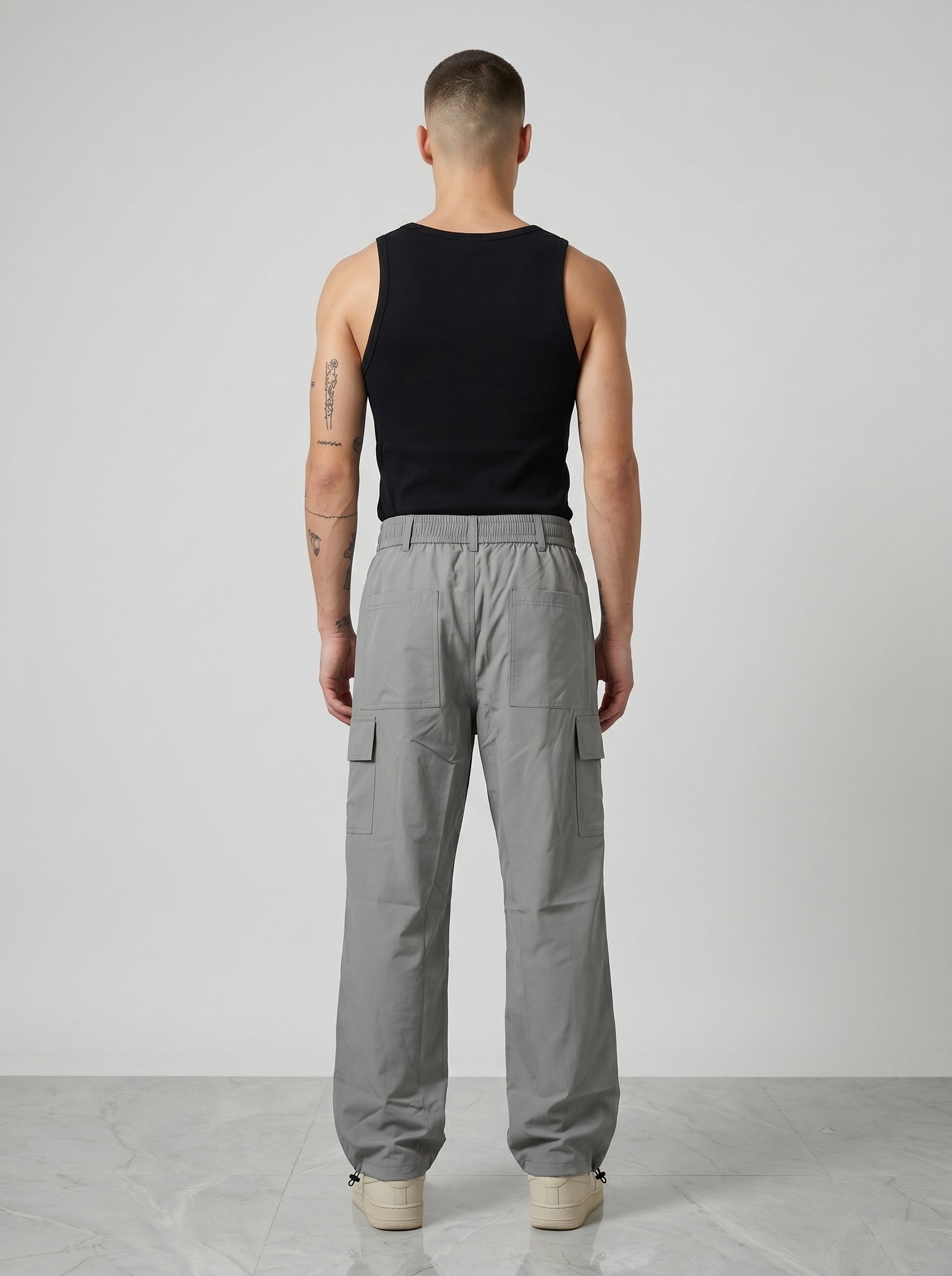 GREY PARACHUTE CARGO PANTS