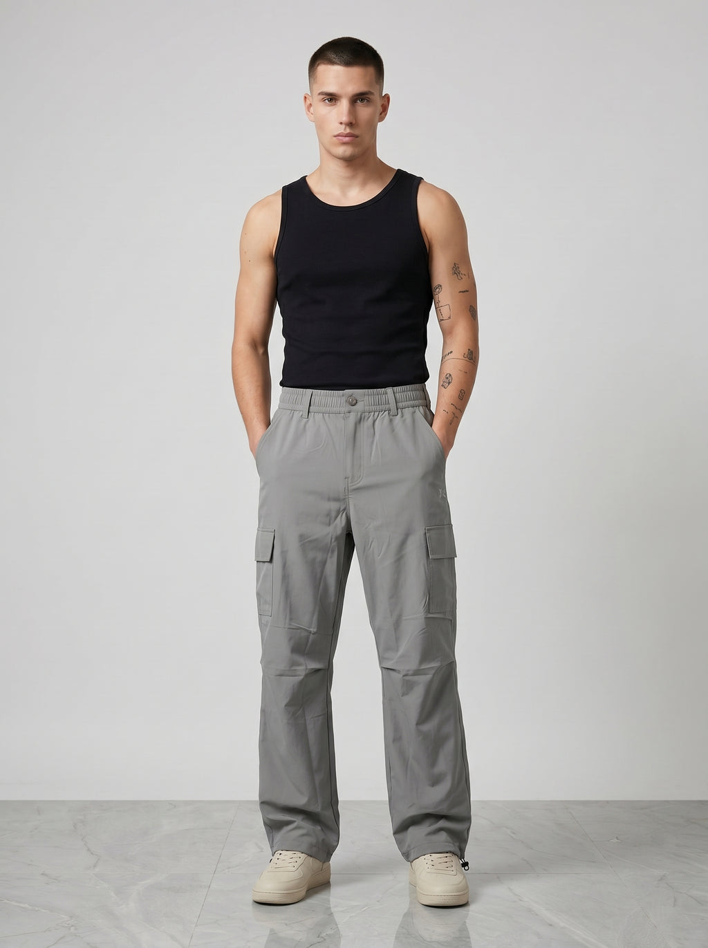 GREY PARACHUTE CARGO PANTS