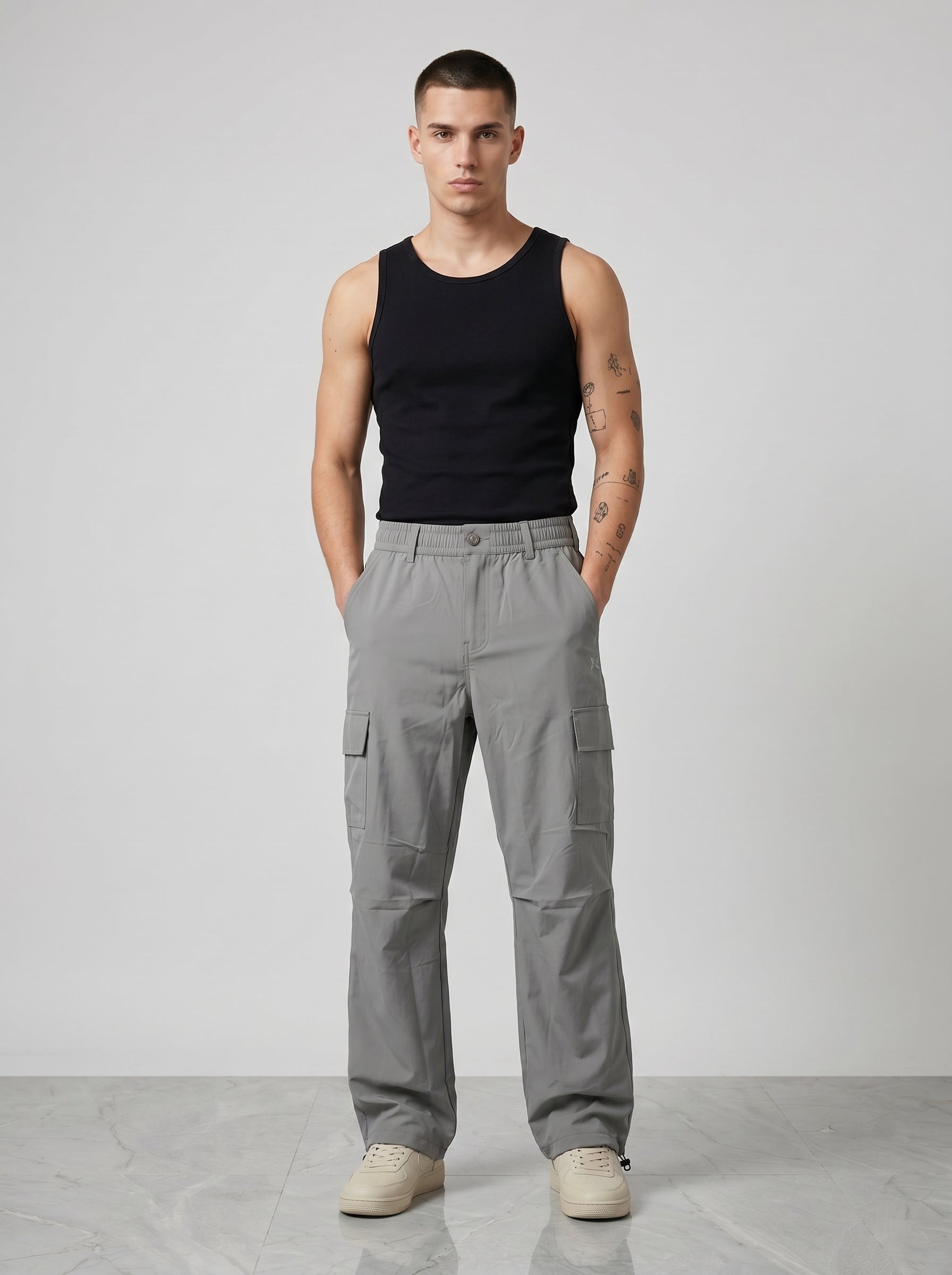 GREY PARACHUTE CARGO PANTS