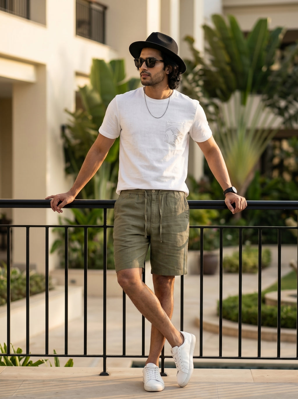 OLIVE LINEN SHORTS