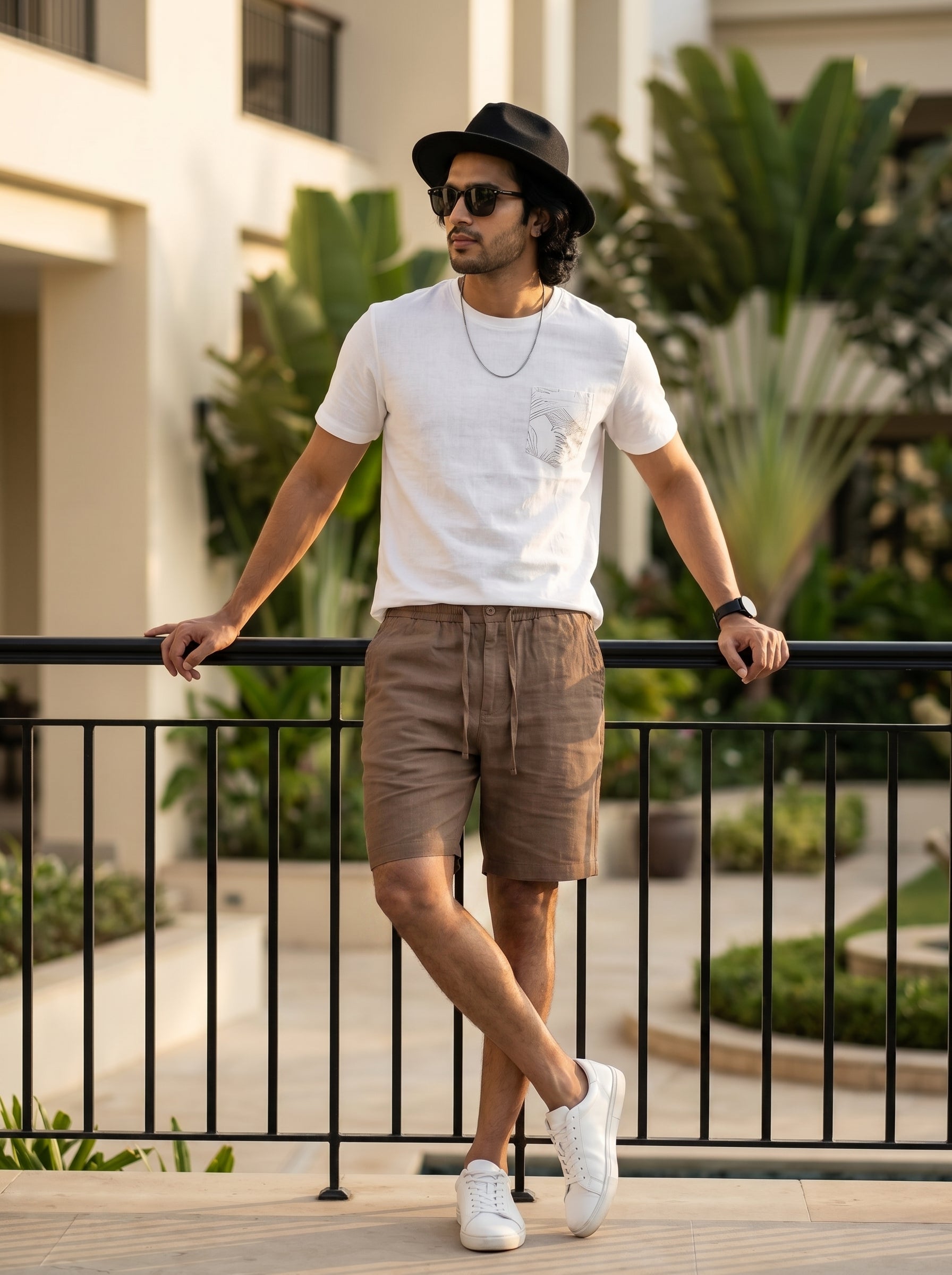 BROWN LINEN SHORTS